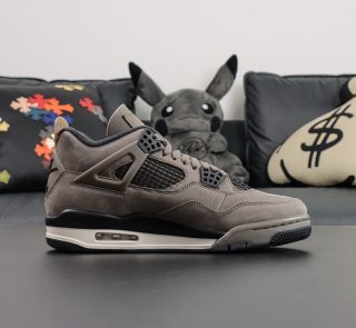 Inside profile of Air Jordan 4 Cave Stone replica with suede upper