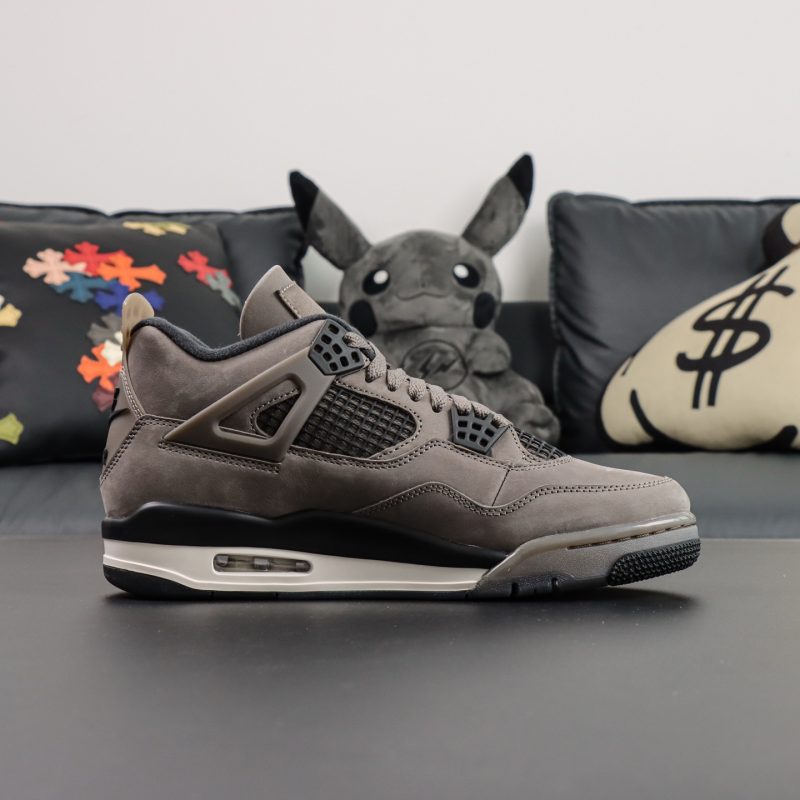 Inside profile of Air Jordan 4 Cave Stone replica with suede upper