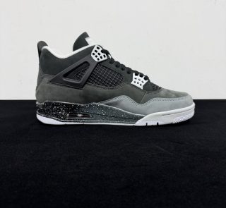 Medial side view of Jordan 4 Fear Reps with mesh panels