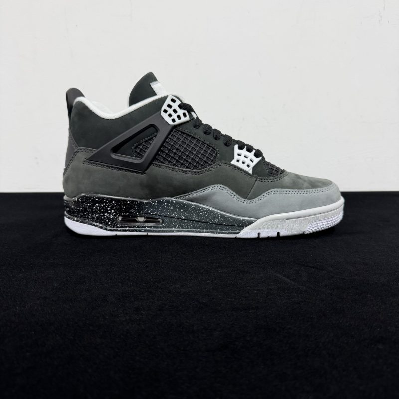 Medial side view of Jordan 4 Fear Reps with mesh panels
