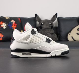Inside view of Jordan 4 Flight Club Reps with sail leather upper and black wings