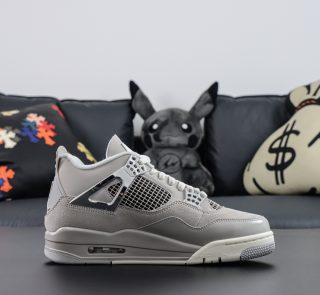 Side view of Jordan 4 Frozen Moments replica sneaker with chrome wings