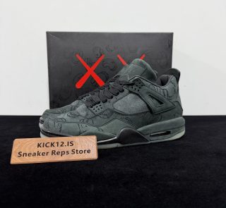 Jordan 4 KAWS Black Reps with box displayed on table