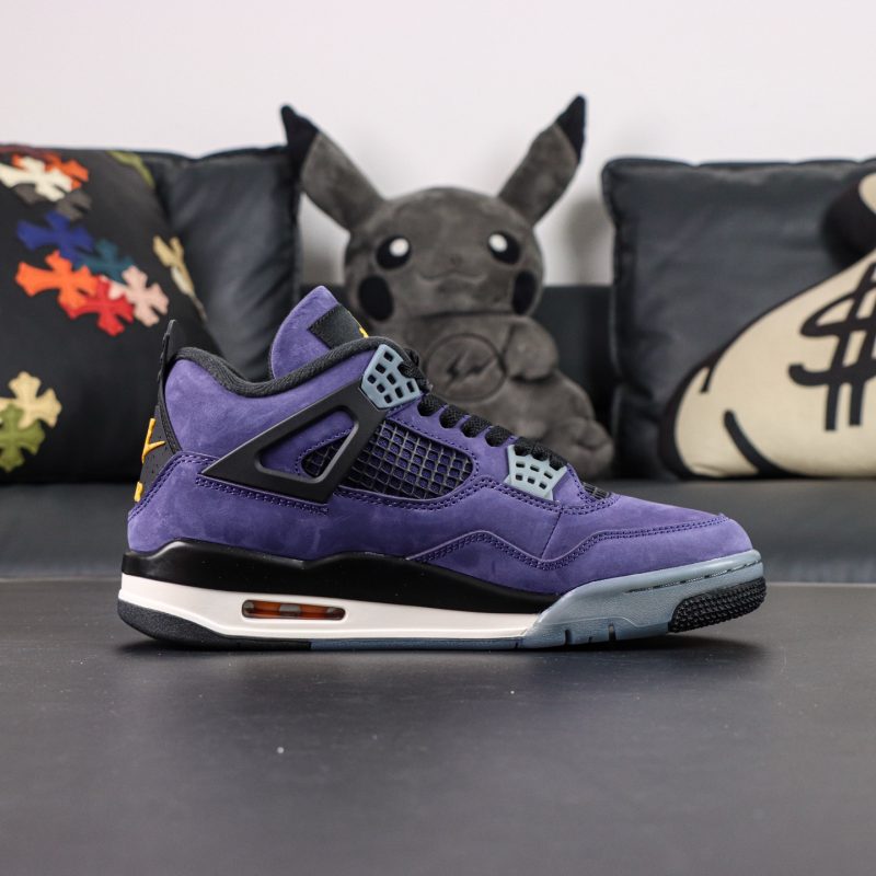 Inside view of Jordan 4 Lakers Reps with black mesh panels