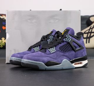 Jordan 4 Lakers Reps with box and purple yellow colorway