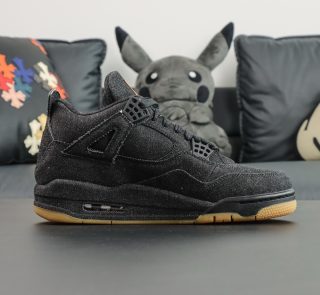 Inner view of black denim Jordan 4 Levi's replica sneaker