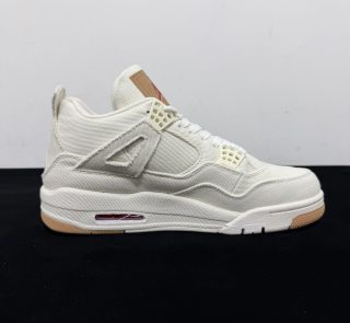 Inside view of Jordan 4 Levi’s White Reps with denim panel details