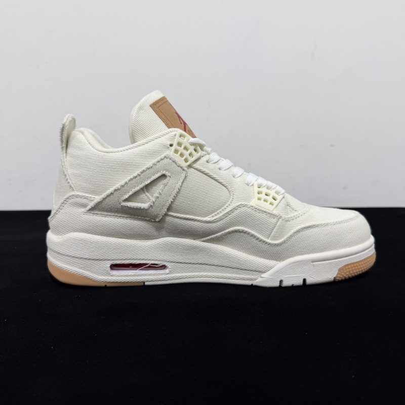 Inside view of Jordan 4 Levi’s White Reps with denim panel details