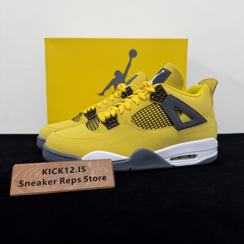 Jordan 4 Lightning Reps with box displayed on table