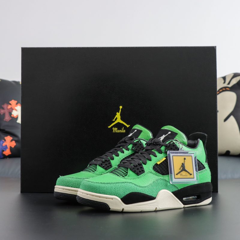 Jordan 4 Manila Reps in green leather with original-style box