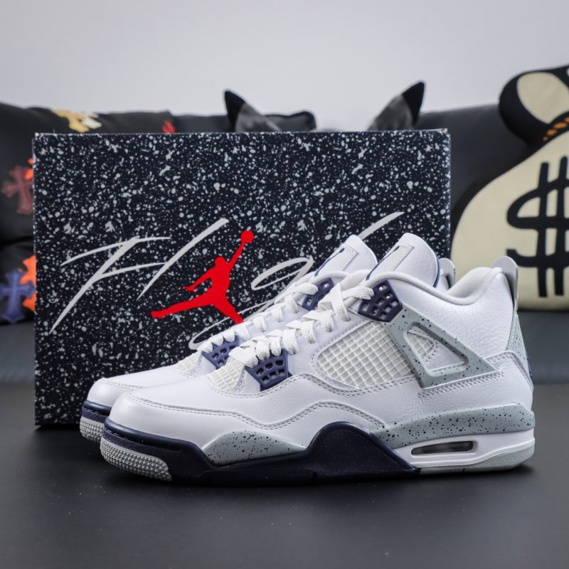 Jordan 4 Midnight Navy reps with shoebox and white leather upper with navy accents