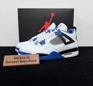 Jordan 4 Motorsport Reps with box displayed on table