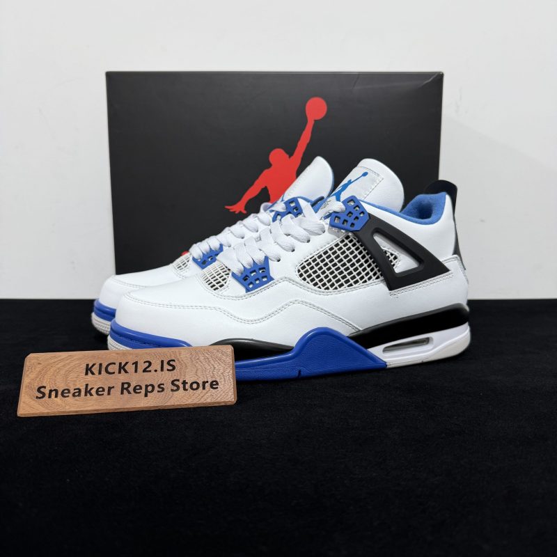 Jordan 4 Motorsport Reps with box displayed on table