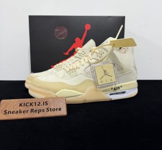 Jordan 4 Off White Reps with box displayed on table