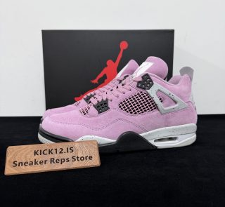 Jordan 4 Orchid Reps with box displayed on table