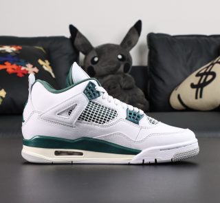 Inner side of Jordan 4 Oxidized Green reps showing mesh panels and green accents