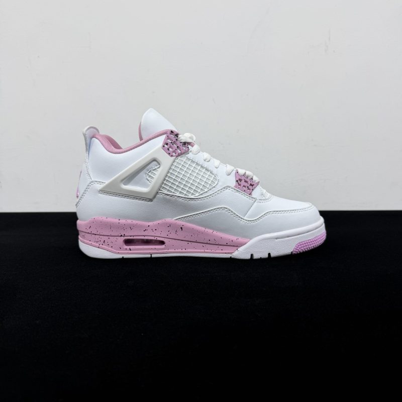 Medial side view of Jordan 4 Pink Oreo Reps with mesh panels