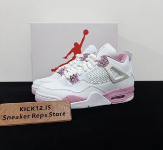 Jordan 4 Pink Oreo Reps with box displayed on table