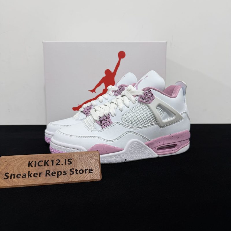 Jordan 4 Pink Oreo Reps with box displayed on table