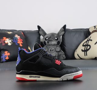 Inside view of Jordan 4 Rare Air rep with dark accents and suede panels