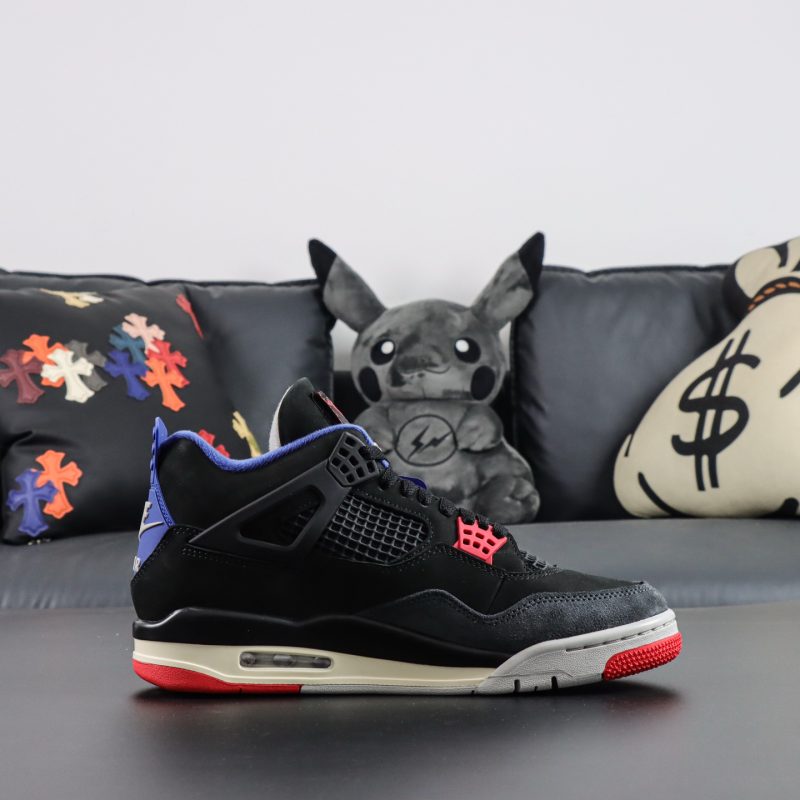 Inside view of Jordan 4 Rare Air rep with dark accents and suede panels