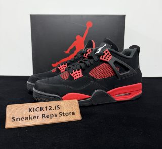 Jordan 4 Red Thunder Reps with box displayed on table