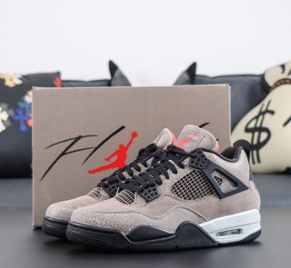 Jordan 4 Taupe Haze reps with shoebox and cracked brown suede upper
