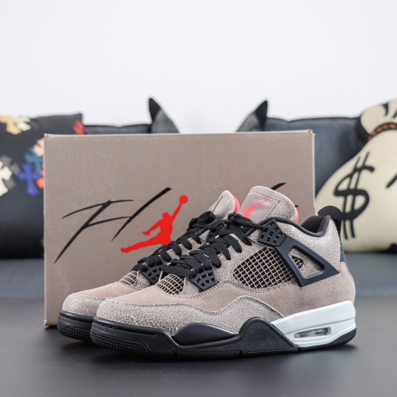 Jordan 4 Taupe Haze reps with shoebox and cracked brown suede upper