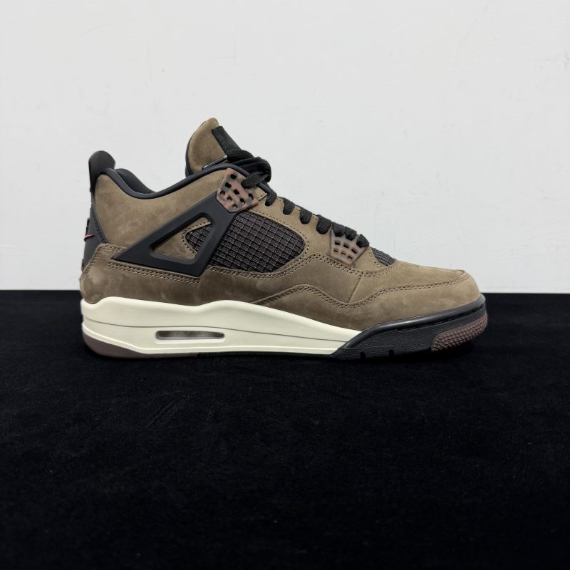 Medial side view of Jordan 4 Travis Scott Mocha Reps with mesh panels