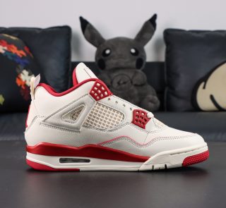 Inside view of Air Jordan 4 Valentine’s Day Reps with cream mesh panels