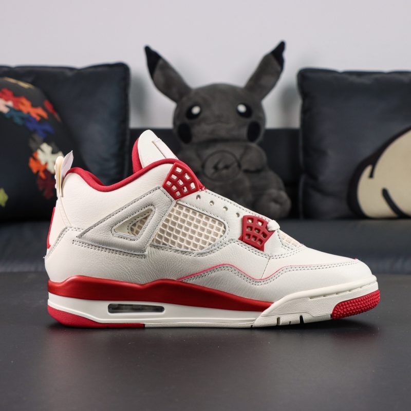 Inside view of Air Jordan 4 Valentine’s Day Reps with cream mesh panels