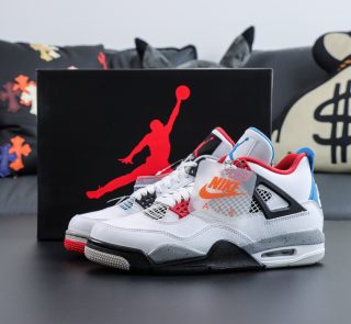 Jordan 4 What The reps with shoebox and mismatched color blocking