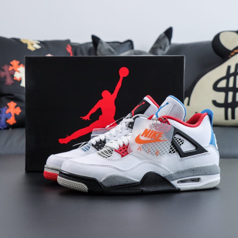 Jordan 4 What The reps with shoebox and mismatched color blocking