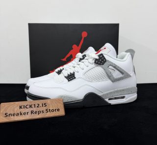 Jordan 4 White Cement 2016 Reps with box displayed on table