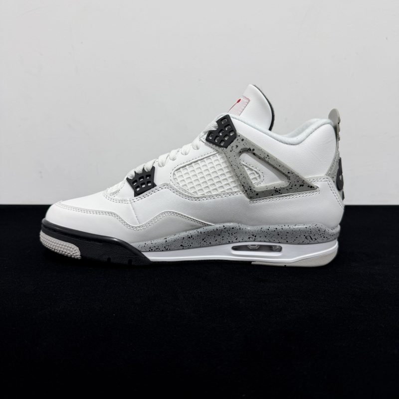 Medial side view of Jordan 4 White Cement 2025 Reps with mesh panels