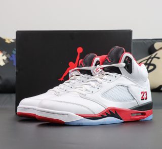 Jordan 5 Fire Red reps 2025 with box and black tongue