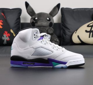 Inner side of Jordan 5 Grape 2025 reps with white leather and purple lining