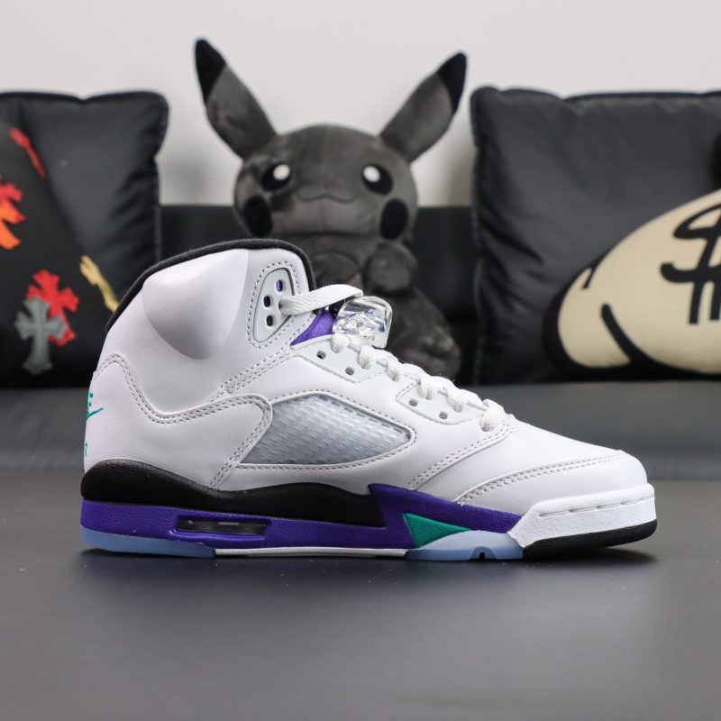 Inner side of Jordan 5 Grape 2025 reps with white leather and purple lining