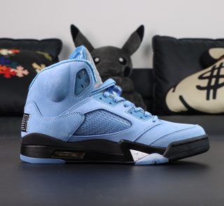 Inner view of Jordan 5 UNC replica showing mesh panel and heel detail