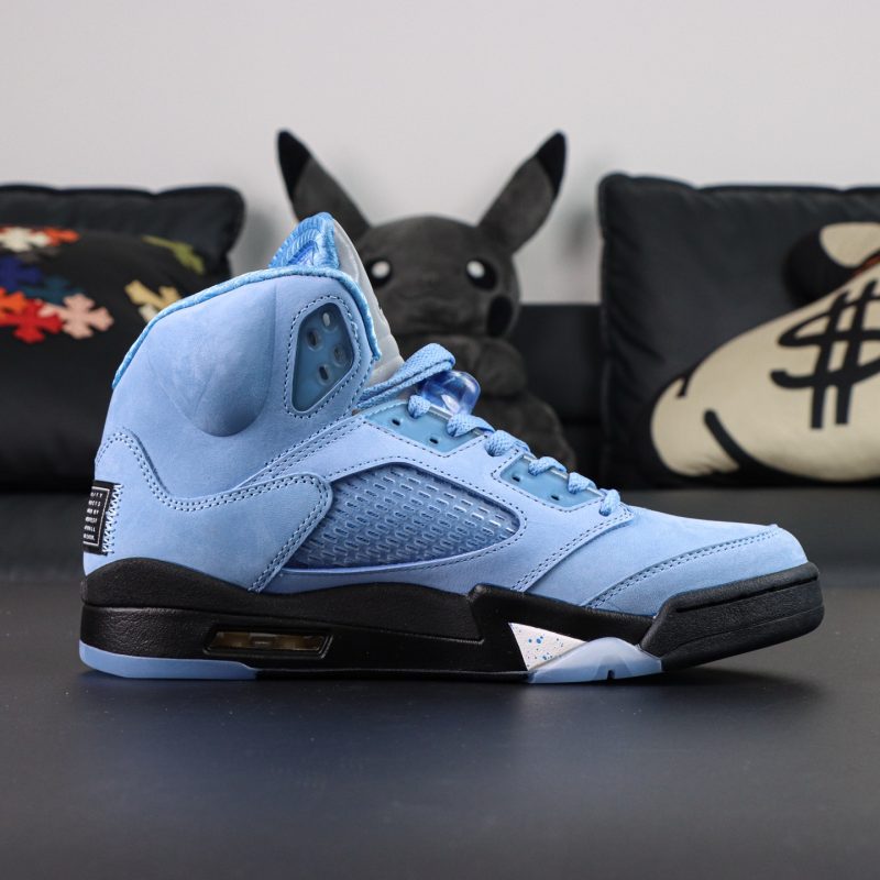 Inner view of Jordan 5 UNC replica showing mesh panel and heel detail
