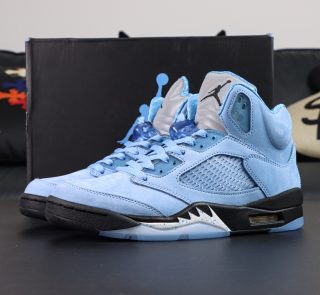 Jordan 5 UNC Reps with box and university blue suede upper