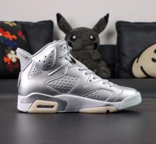 Inside view of Jordan 6 PSG Metallic Silver Reps with PSG branding