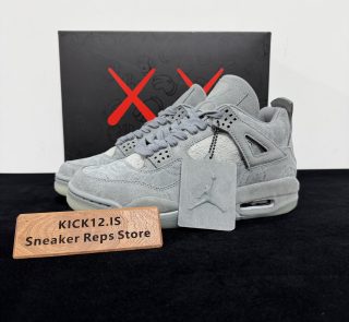 KAWS Jordan 4 Grey Reps with box displayed on table