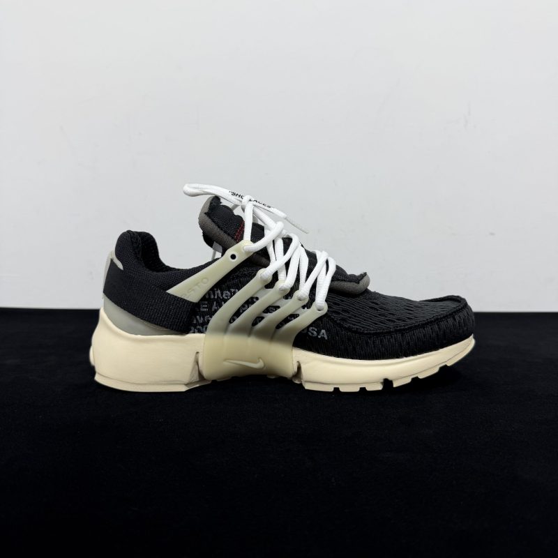 Inside view of Nike Air Presto Off White Reps with Off White text detail
