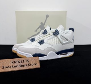 Nike SB Jordan 4 Navy Reps with box displayed on table