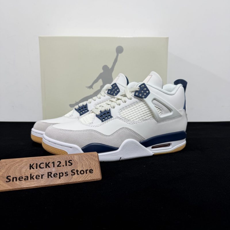 Nike SB Jordan 4 Navy Reps with box displayed on table