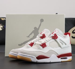 Nike SB Jordan 4 Varsity Red reps with shoebox in red suede