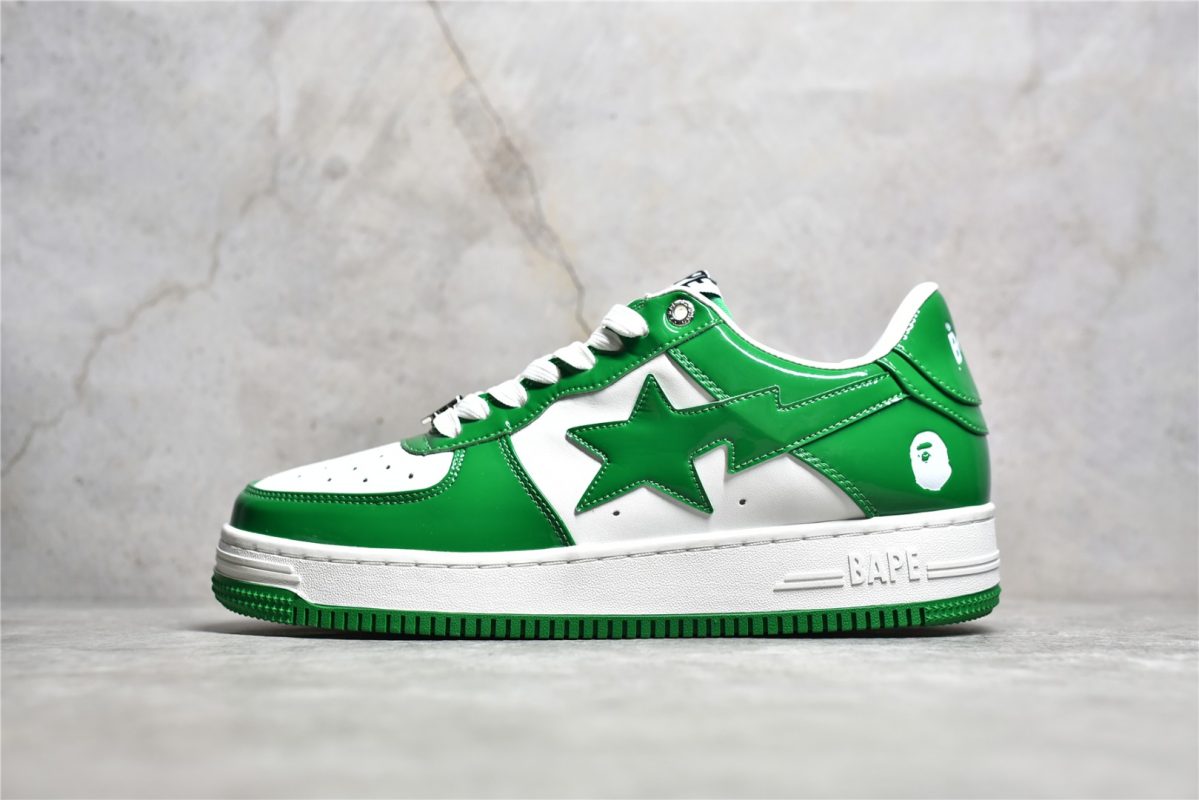 A Bathing Ape Bapesta White Green Reps