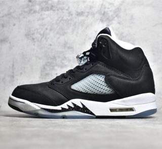 Black nubuck upper on Air Jordan 5 Oreo replica from side angle