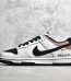 Outside view of Initial D Dunks with black leather overlays